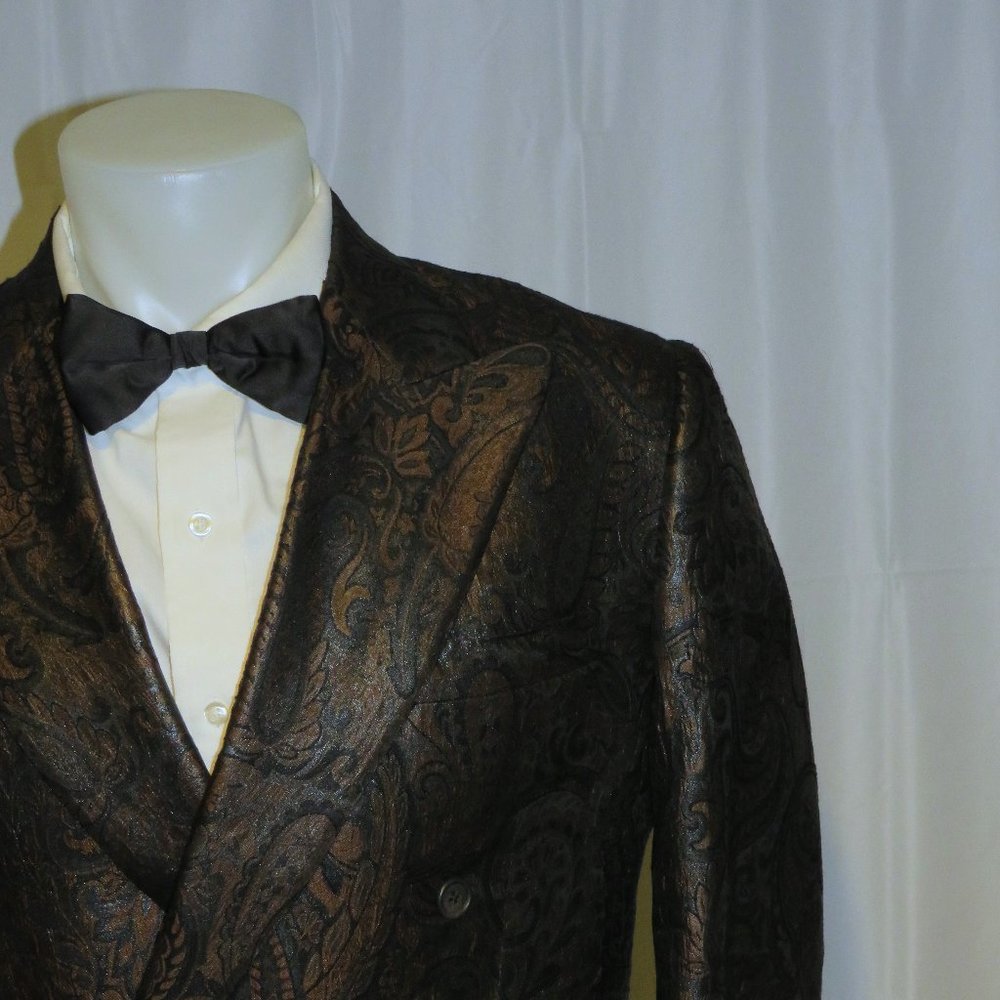 Rocco Ciccarelli Custom Tailoring Brown Paisley Double Breasted Tuxedo Jacket 40